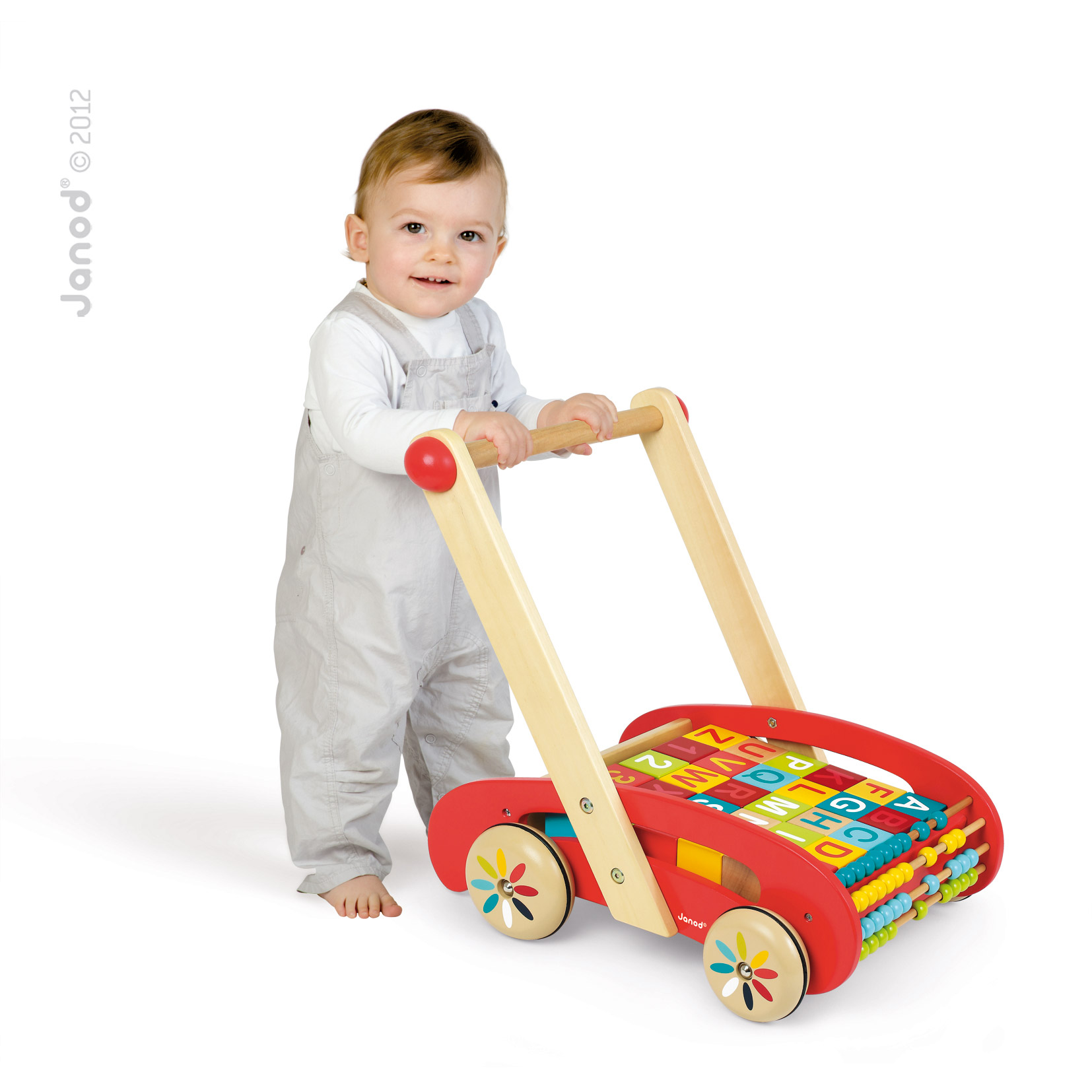 Chariot Abc Buggy Tatoo 30 Cubes Bois Rouge De Janod Jouets En Bois Aubert