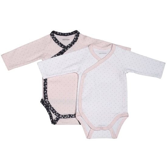 Miss Fleur de Lune lot de 2 bodies Blanc Rose 1 mois de Sauthon Baby's Sweet Home