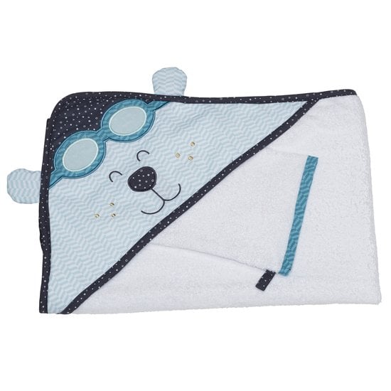 Lazare cape de bain et gant Bleu/Gris  de Sauthon Baby's Sweet Home