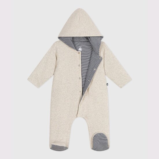 Combinaison ouatinée bébé à capuche et pieds unie Montelimar chiné  de Petit Bateau Combinaison ouatinée bébé à capuche et pieds unie Montelimar chiné  de Petit Bateau