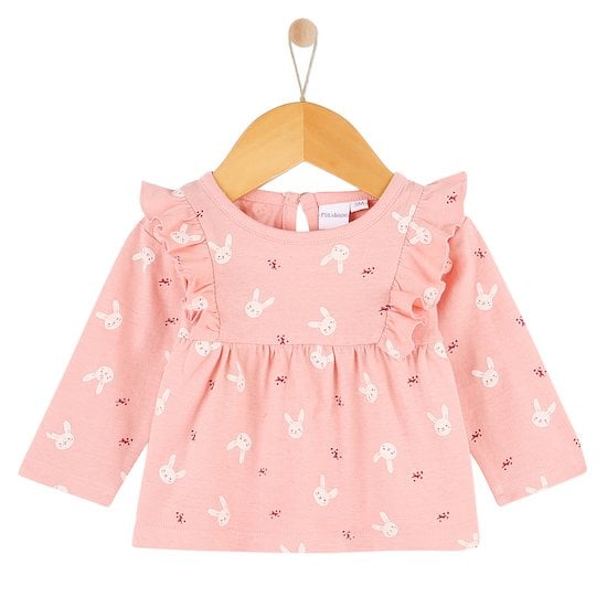 Little Explorers Tee-shirt manche longues à volants rose motif lapin 12 mois de P'tit bisou