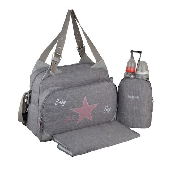 Sac à langer Titou Baby Girl gris chiné rose poudré  de Baby On Board