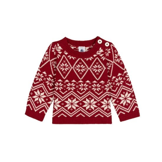 Pull bébé en laine et coton à motifs Amarante / Avalanche  de Petit Bateau