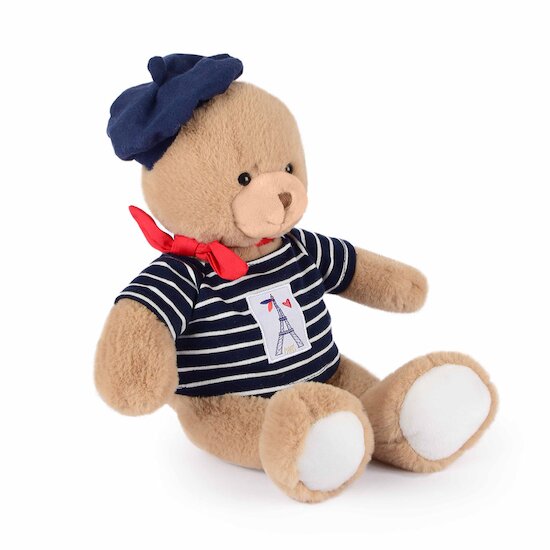 Ours en peluche avec marinière et béret Marron 28 cm de Doudou et Compagnie Ours en peluche avec marinière et béret Marron 28 cm de Doudou et Compagnie