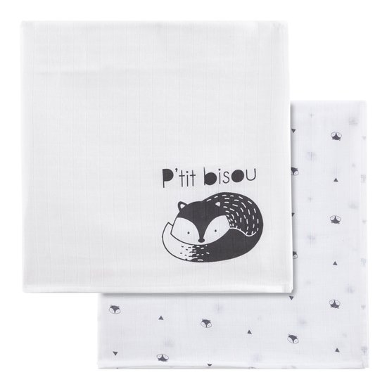 Lot de 2 langes collection Little Fox Blanc 120 x 120 cm de P'tit bisou