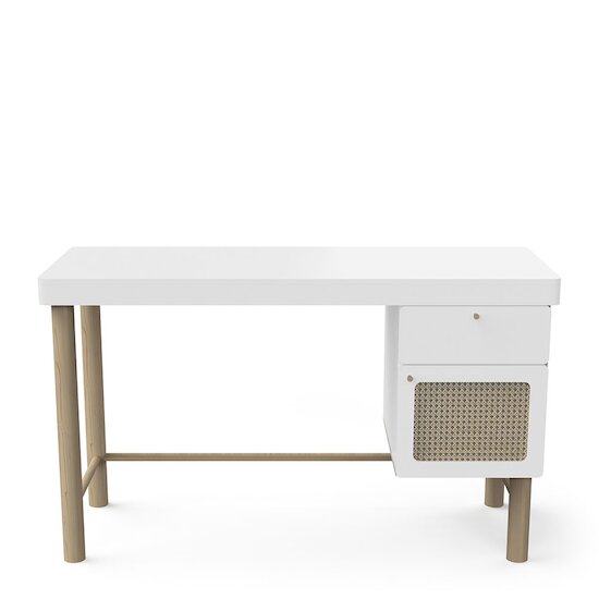 Ochna Bureau 2 tiroirs Blanc et cannage  de CBA Meubles Ochna Bureau 2 tiroirs Blanc et cannage  de CBA Meubles