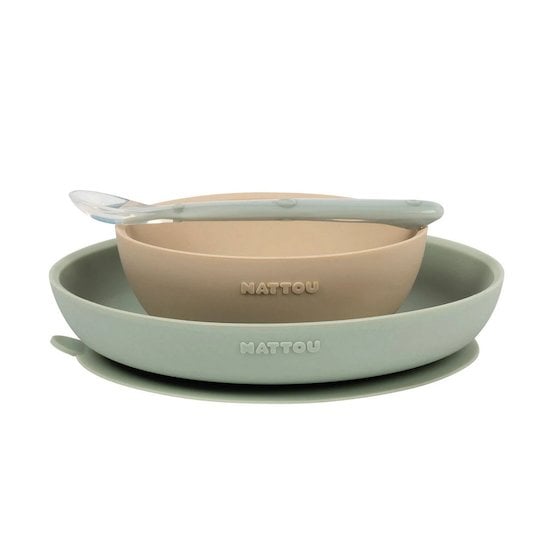 Set Repas Enfant 3 Pièces Silicone Sable / Vert  de Nattou