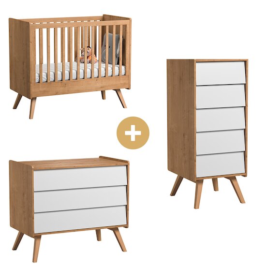 Chambre Vintage : Lit 60x120 + chiffonnier + commode   de Vox Chambre Vintage : Lit 60x120 + chiffonnier + commode   de Vox