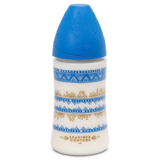 Biberon Ethnic couture silicone Bleu foncé 270 ml de Suavinex