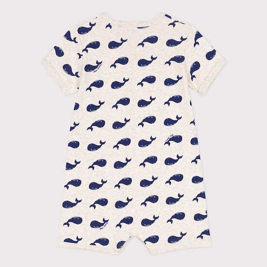 Combinaison courte en coton Beige Montélimar / Bleu Médiéval  de Petit Bateau Combinaison courte en coton Beige Montélimar / Bleu Médiéval  de Petit Bateau