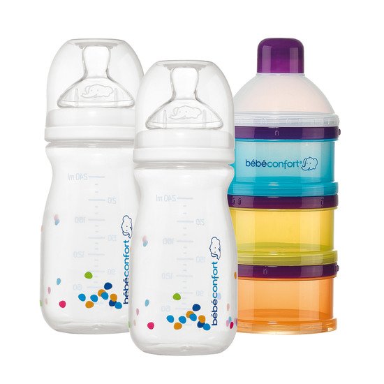 Lot de 2 biberons Natural Comfort 240 ml + 1 doseur  240 ml de Bébé Confort