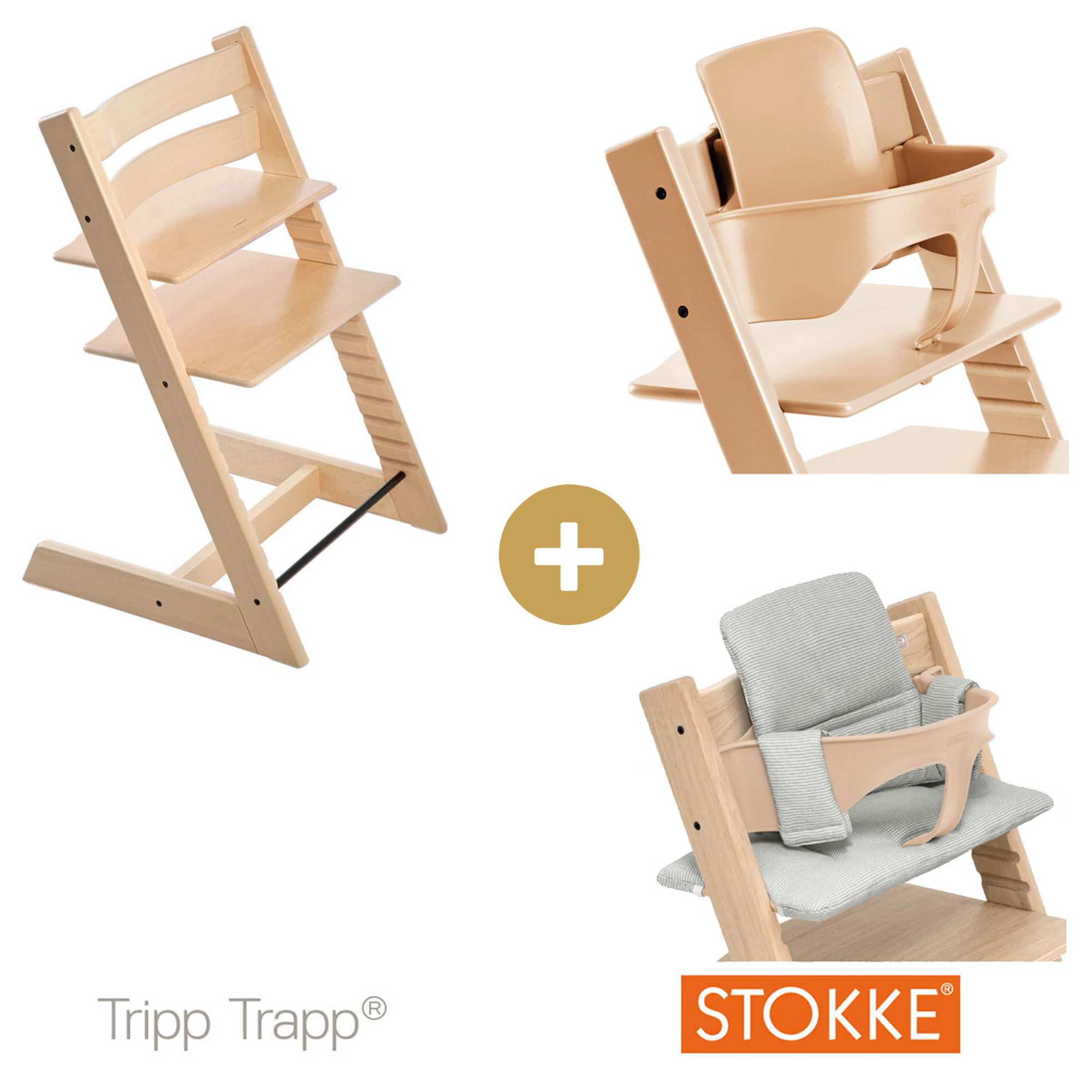 Chaise tripp trapp chêne noir avec baby set et tablette Stokke
