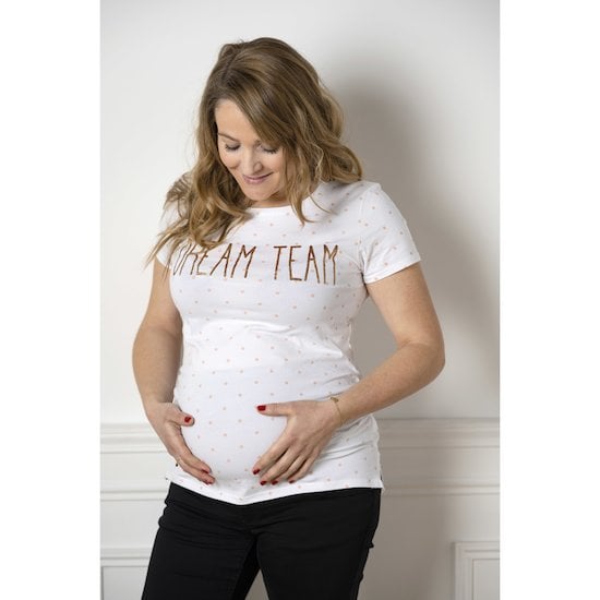 T-shirt grossesse dream à pois Blanc  de MAIKA Maternity