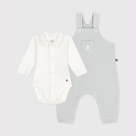 Ensemble salopette bébé en coton uni et détails raffinés Co2 / Marshmallow  de Petit Bateau