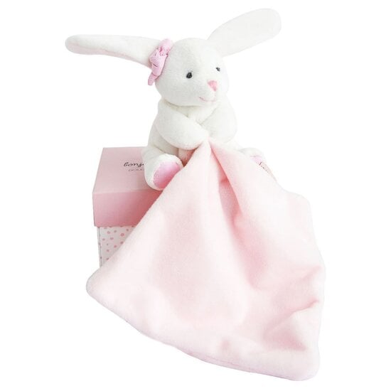 Doudou mouchoir Lapin Boîte Fleur Rose  de Doudou et Compagnie