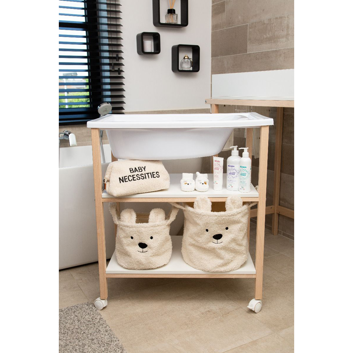 Table à langer avec baignoire intégrée CHILDHOME blanc/bois