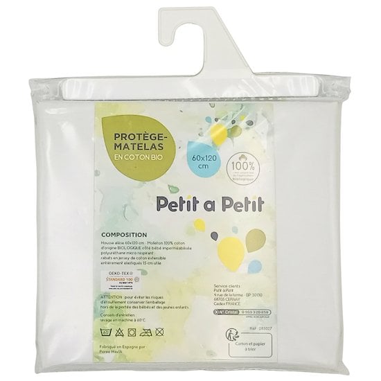 Protège matelas coton bio Blanc 60 x 120 cm de Petit à petit