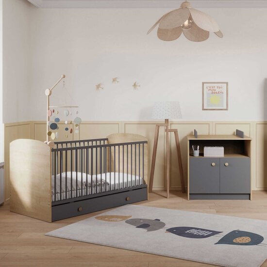 Chambre Gabin Duo : Lit Bébé évolutif 70 x 140 + Commode