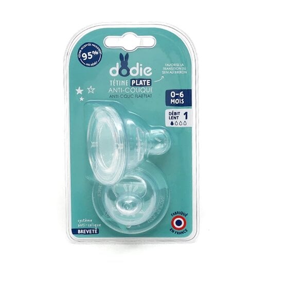 Lot de 2 Tétines Sensation+ Plate Débit lent 0-6 mois de Dodie Lot de 2 Tétines Sensation+ Plate Débit lent 0-6 mois de Dodie