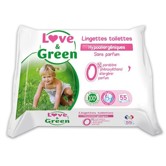 Lingettes hypoallergéniques x55 Blanc  de Love & Green