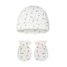Lot bonnet naissance et moufles cerises coton bio