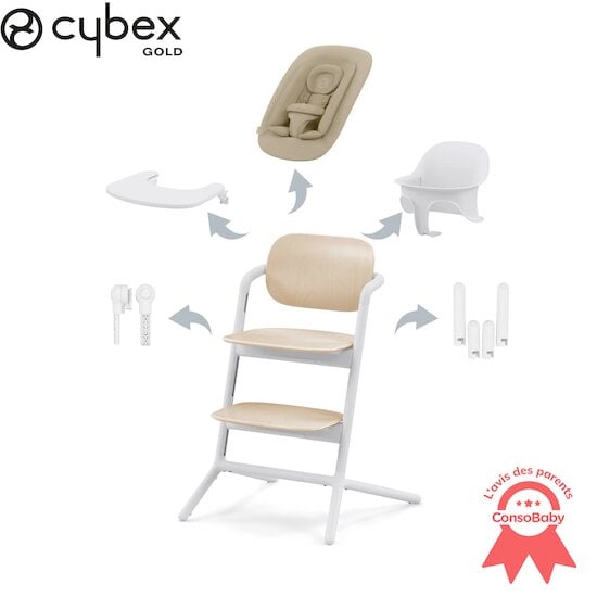 Chaise haute Lemo 4-en-1 Sand White de CYBEX, Chaises hautes évolutives :  Aubert