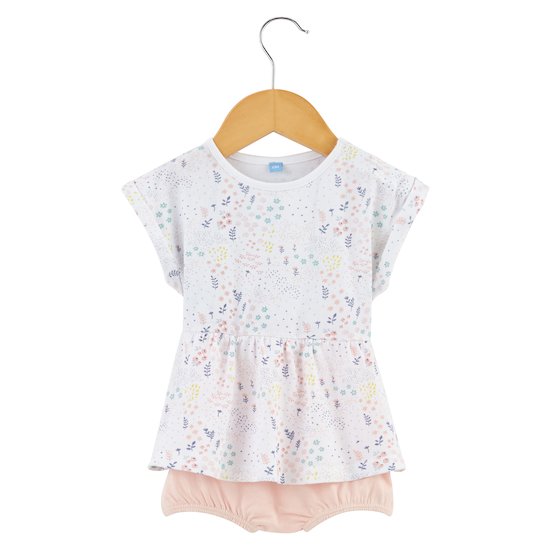 Combi robe Little Friends Blanc/Rose  de P'tit bisou