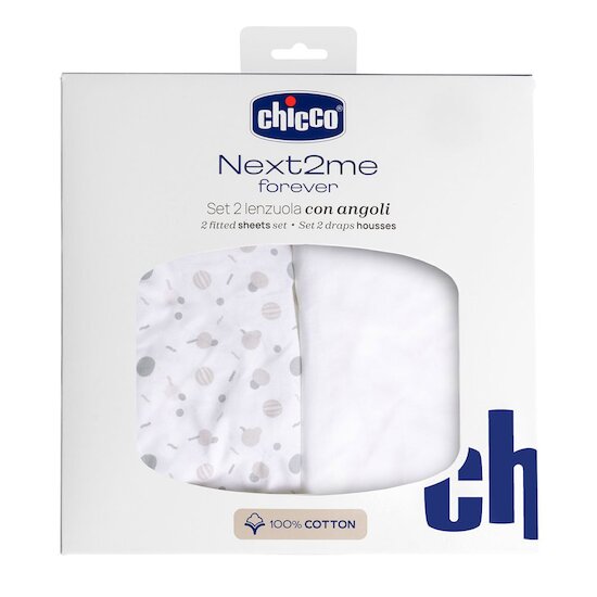 Set 2 draps housses en coton  Next2Me Forever Confetti  de Chicco Set 2 draps housses en coton  Next2Me Forever Confetti  de Chicco