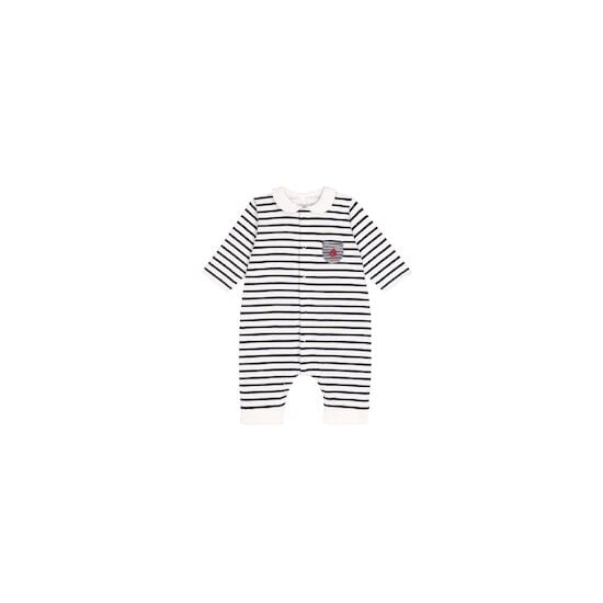 Combinaison bébé en coton à col rayure marinière Marshmallow / Smoking  de Petit Bateau