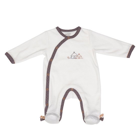 Kenza pyjama velours Blanc/Gris Naissance de Sauthon Baby's Sweet Home