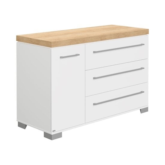 Kira Nautik Commode 3 tiroirs 1 porte Blanc/Chêne Nebraska  de Paidi