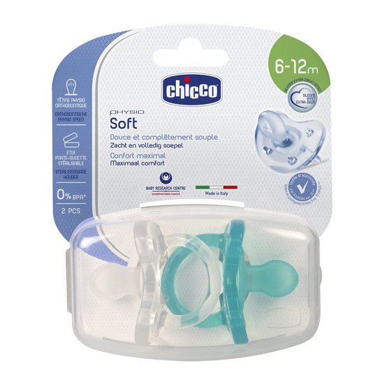 2x Sucette Physio Soft silicone Bleu / Blanc 6-12 mois de Chicco