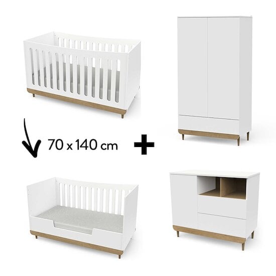 Chambre Scandinave : Lit 70 x 140 cm + Commode + Armoire   de CBA Meubles