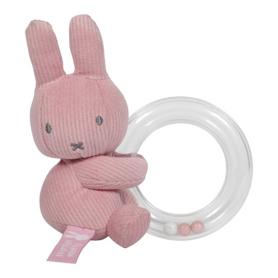 Hochet Miffy velours côtelé rose 15 cm de Piou Piou et Merveilles