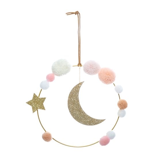 Déco murale lune + pompons Rose/Doré  de Atmosphera