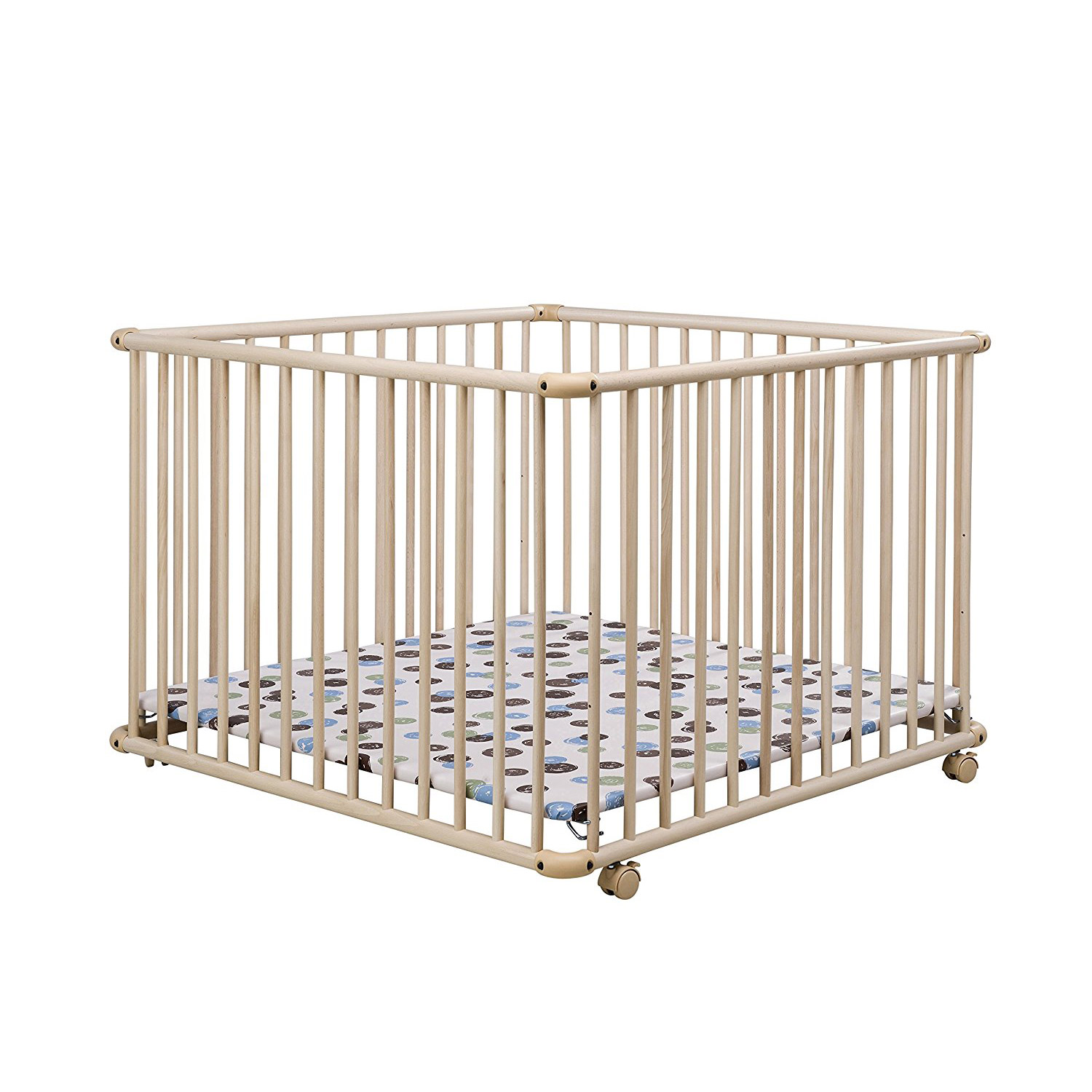 Parc bébé en bois hêtre à roulettes belami fond étoilé 97x97 cm - geuther  2233+NA 032 - Conforama