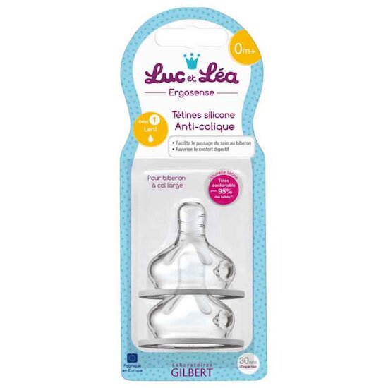 Lot de 2 Tétine Silicone Anti-Colique  Débit lent de Luc et Léa