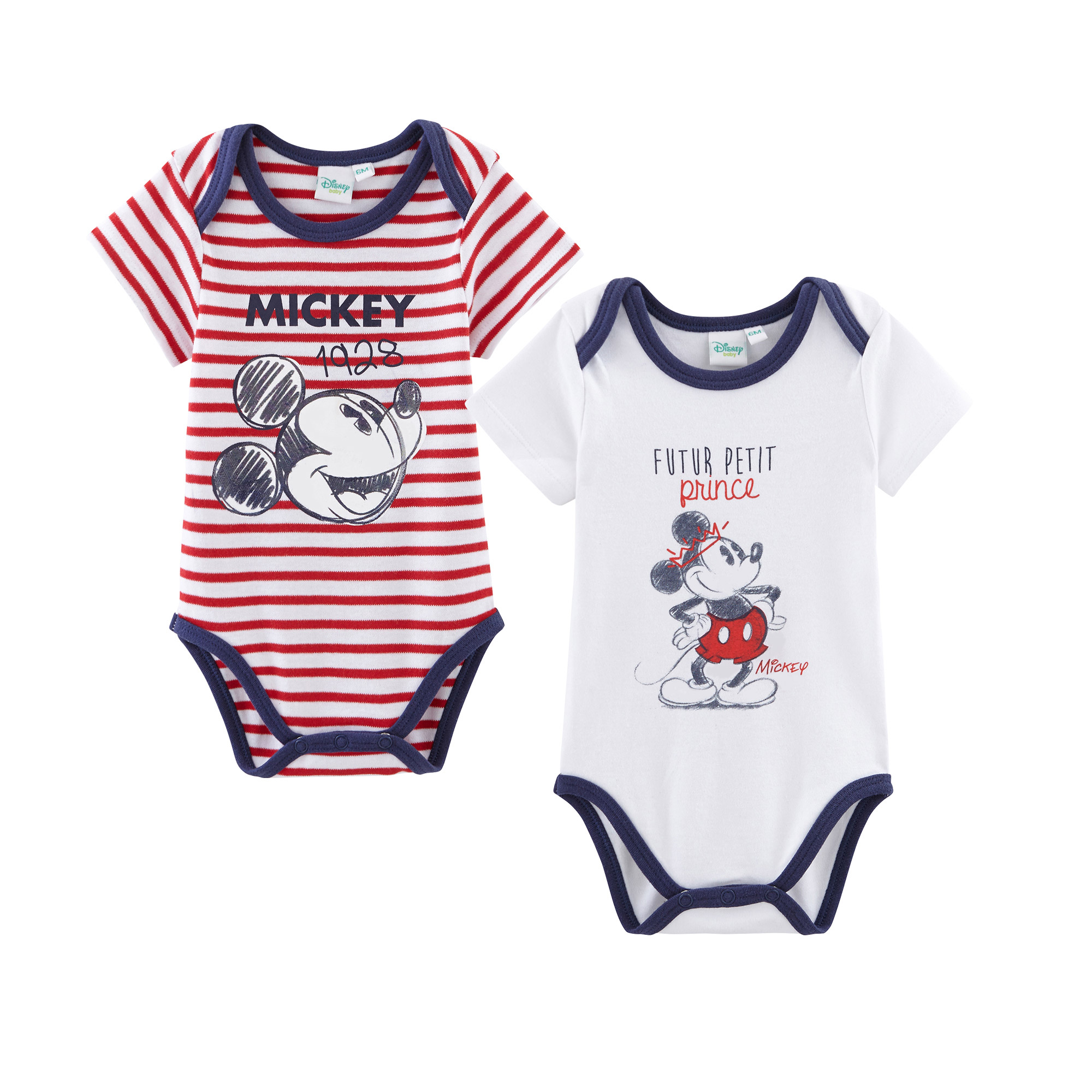 Lot De 2 Bodies Manches Courtes Bebe Garcon Mikey 12 Mois De Disney Baby Bodies Garcon Aubert