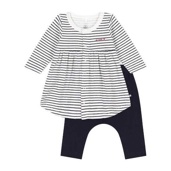 Robe marinière et legging en coton bébé Marshmallow/smoking 18 mois de Petit Bateau Robe marinière et legging en coton bébé Marshmallow/smoking 18 mois de Petit Bateau