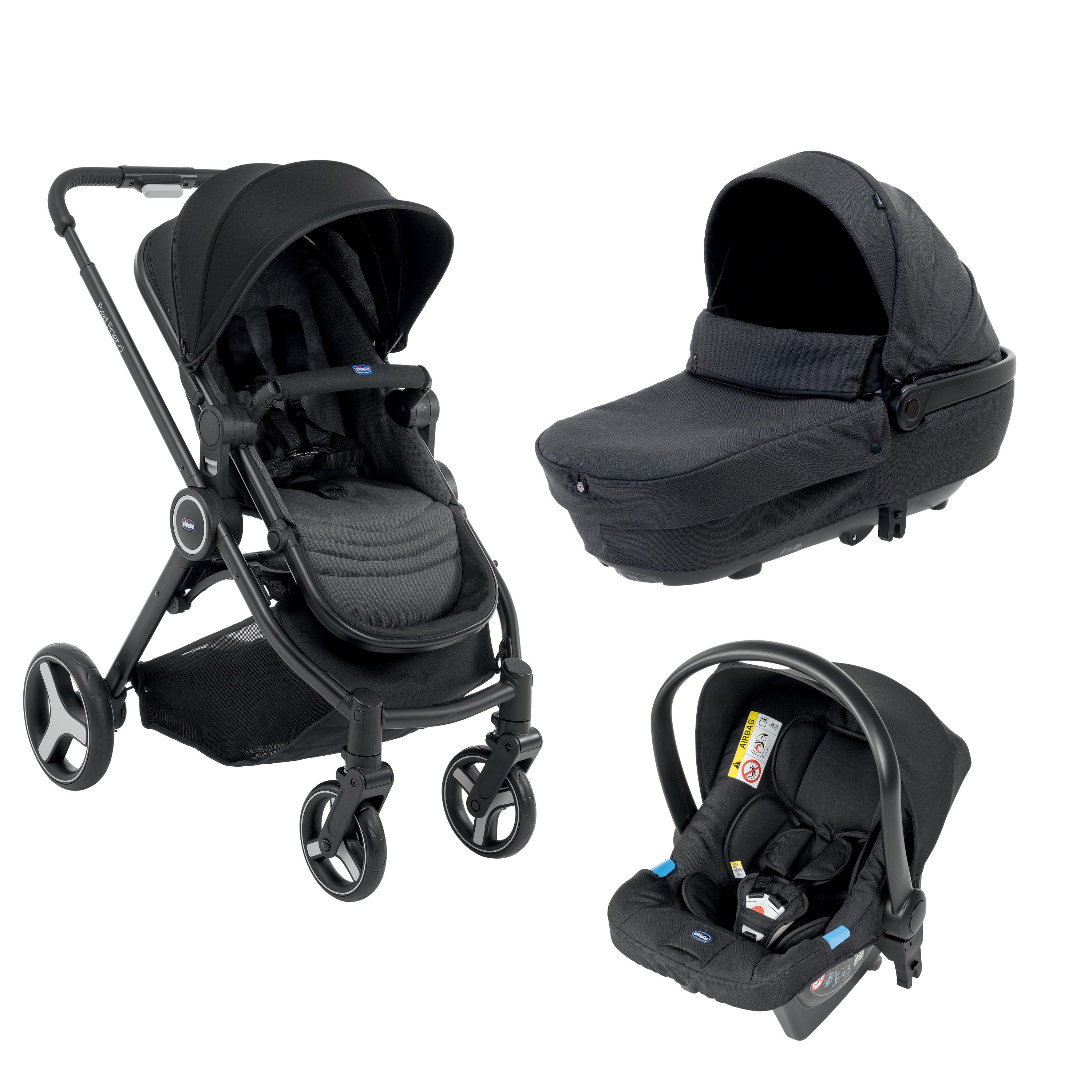 Chicco Trio Activ3 Poussette 3 en 1 avec Set de Voyage pour Voiture, Canne  Inclinable à 3 Roues, Landau/Nacelle et Siège Auto Bébé Groupe 0+, avec