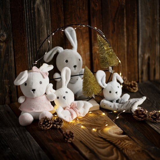 Peluche lapin - gris - en boîte cadeau 