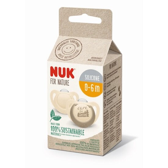 Lot de 2 Sucettes Nature Silicone Crème 6-18 mois de Nuk Lot de 2 Sucettes Nature Silicone Crème 6-18 mois de Nuk