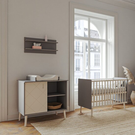Peak Commode avec plan à langer Gris/Blanc  de Bisal Peak Commode avec plan à langer Gris/Blanc  de Bisal