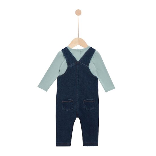 Dino d'Automne Salopette + T-shirt Manches Longues Blue Chambray  de Marèse