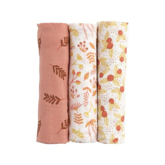 Esmée Lot de 3 langes Bio Motif Floral  de Sauthon Baby Déco