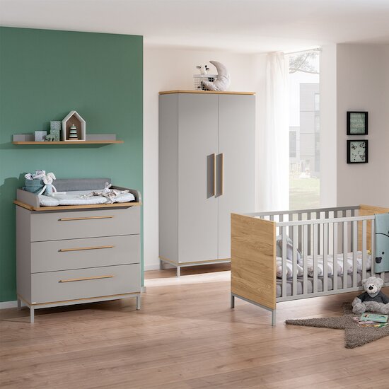 Benne commode 3 tiroirs Gris caillou/Chêne Montana  de Paidi Benne commode 3 tiroirs Gris caillou/Chêne Montana  de Paidi