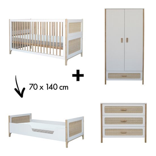 Chambre Oceania : Lit bébé évolutif 70x140 + Commode + Armoire   de Théo