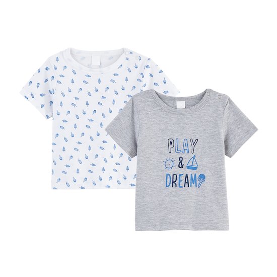 Lot de 2 t-shirts Plage Marine/Gris  de P'tit bisou