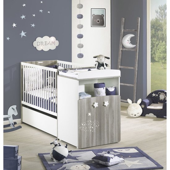 Hugo lit combiné évolutif 60x120 en 90x190 Gris / Blanc  de Sauthon Baby's Sweet Home