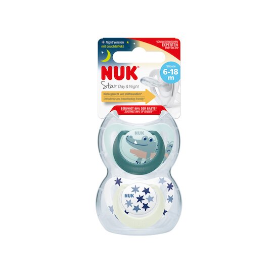 Lot de 2 sucettes Starlight Bleu et Beige  de Nuk Lot de 2 sucettes Starlight Bleu et Beige  de Nuk